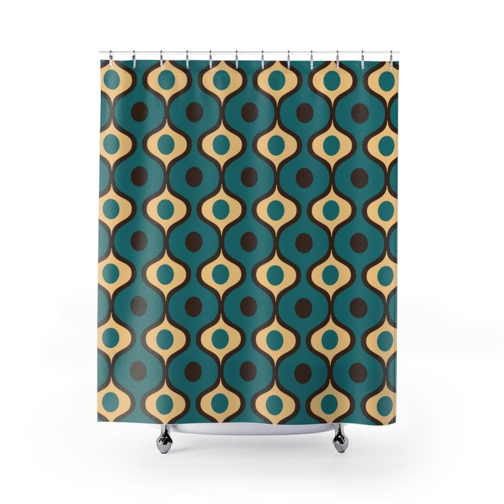 Retro Geometric Waves Mid Century Mod Blue Shower Curtain | lovevisionkarma.com