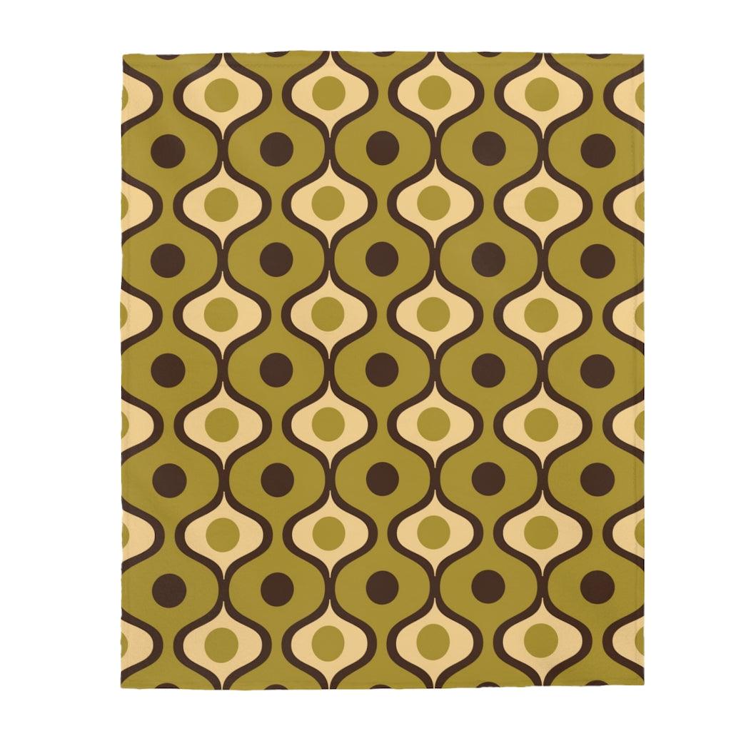 Retro Mid Century Geometric Green & Brown Velveteen Lightweight Blanket | lovevisionkarma.com
