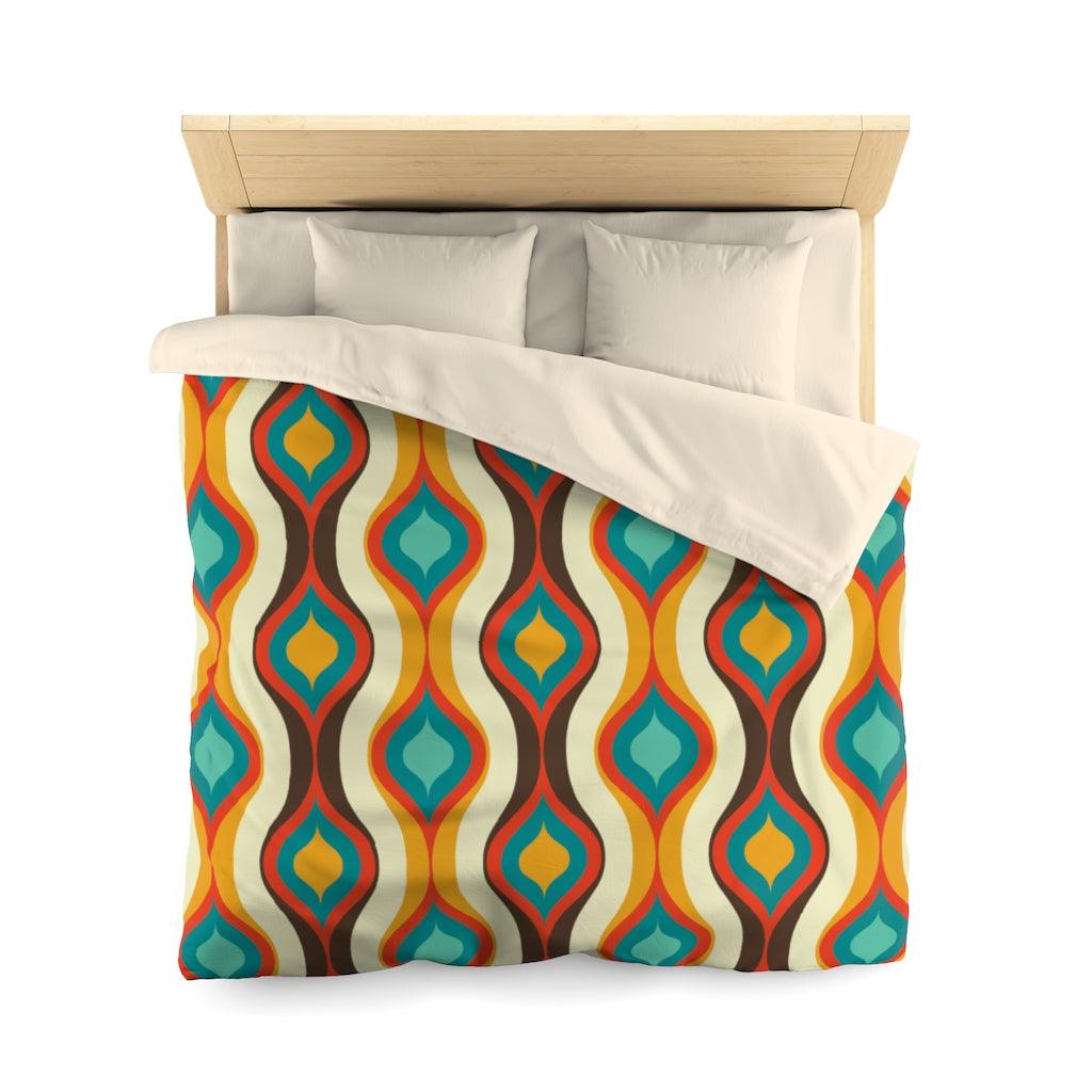 Retro 60's Geometric Waves Brown, Orange & Blue Mid Century Modern Duvet Cover | lovevisionkarma.com