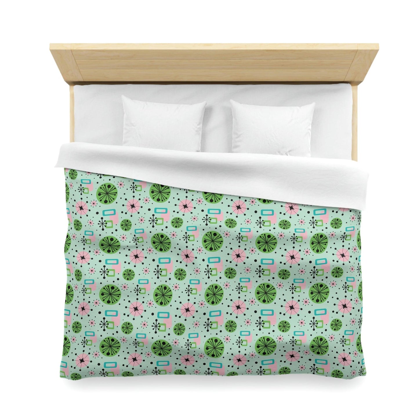 Retro 50s Atomic Burst Mid Century Mod Green, Pink & Blue Duvet Cover | lovevisionkarma.com