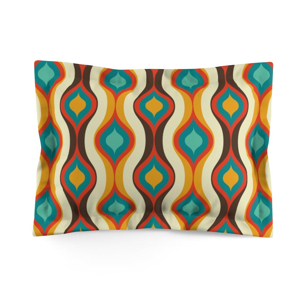 Retro Geometric Waves Brown, Orange & Blue Mid Century Modern Pillow Sham | lovevisionkarma.com