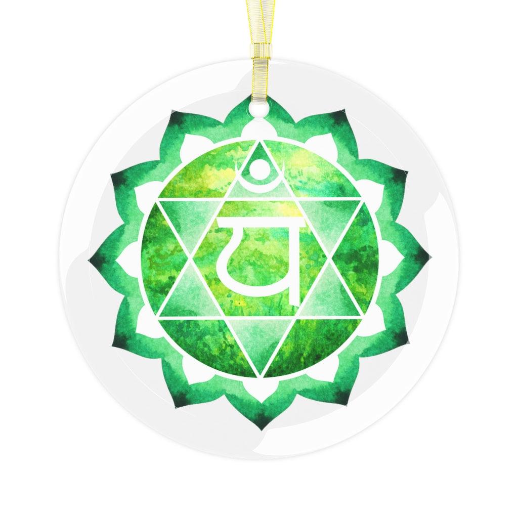 Anahata, Heart or Fourth Chakra Glass Ornament, Yoga Christmas Ornament | lovevisionkarma.com
