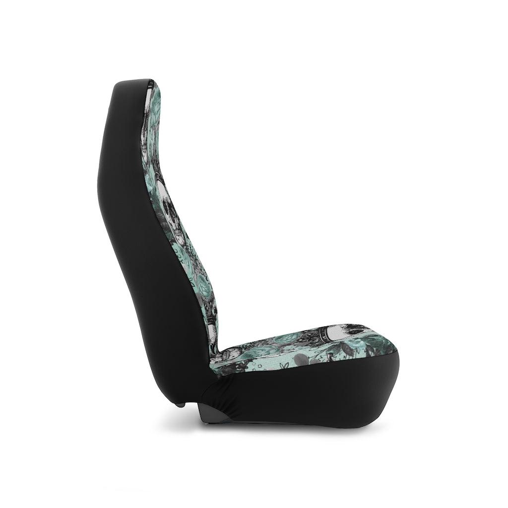 Skull with Crown Glam Goth Pastel Green Car Seat Covers | lovevisionkarma.com