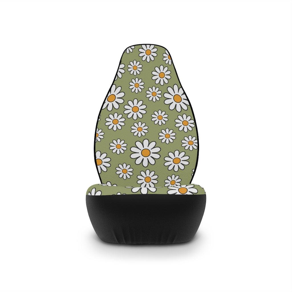 Retro Boho Daisy Sage Green MCM Car Seat Covers | lovevisionkarma.com