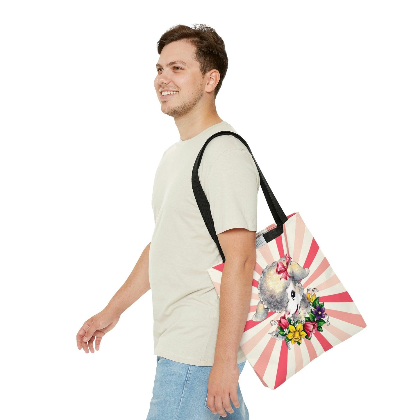Vintage Kitsch Lamb Easter Retro MCM Colorful Tote Bag | lovevisionkarma.com