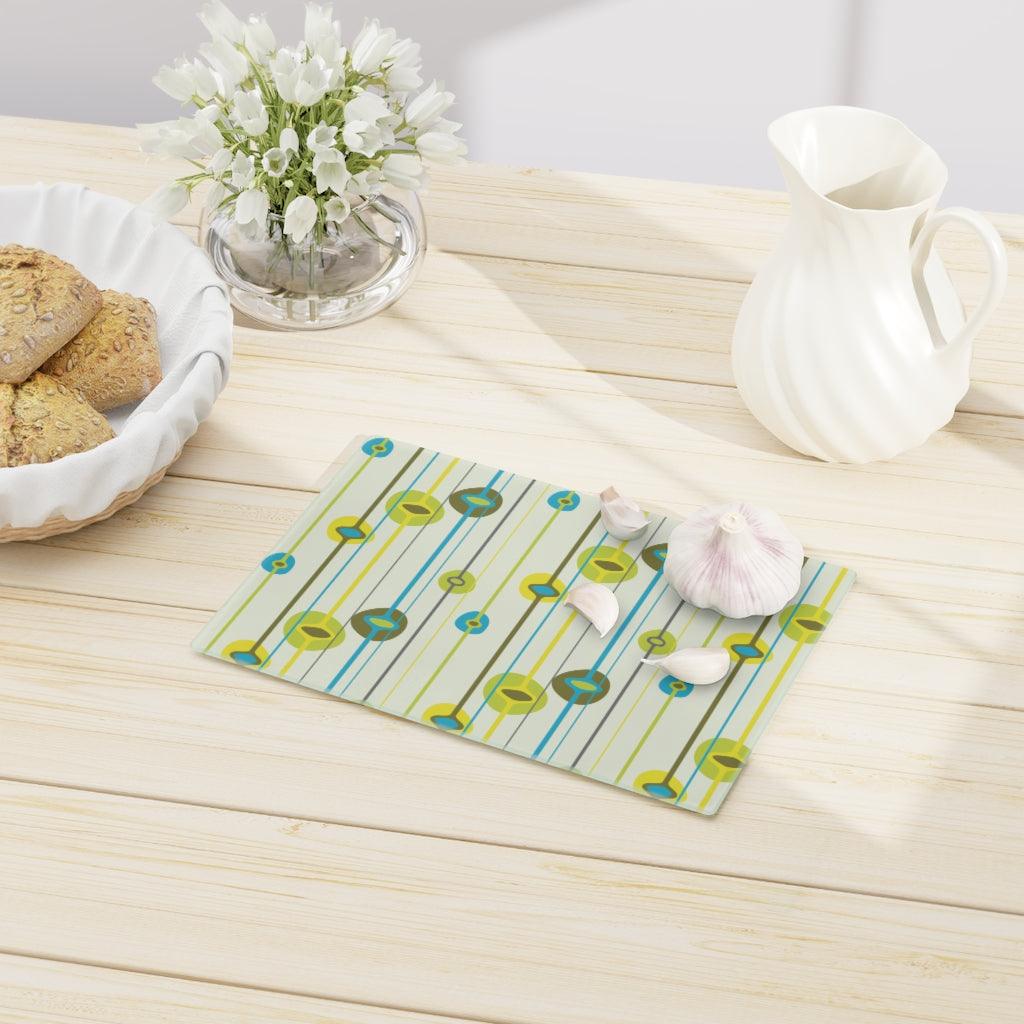 Retro Mid Century Mod Green & Blue Glass Cutting Board | lovevisionkarma.com