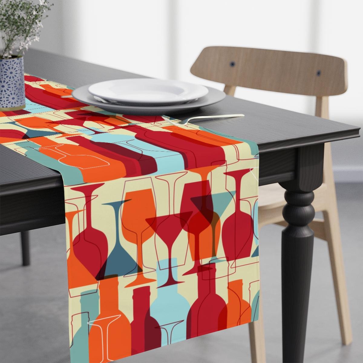 MCM Inspired Cocktail Glasses & Bottles Multicolor Table Runner | lovevisionkarma.com