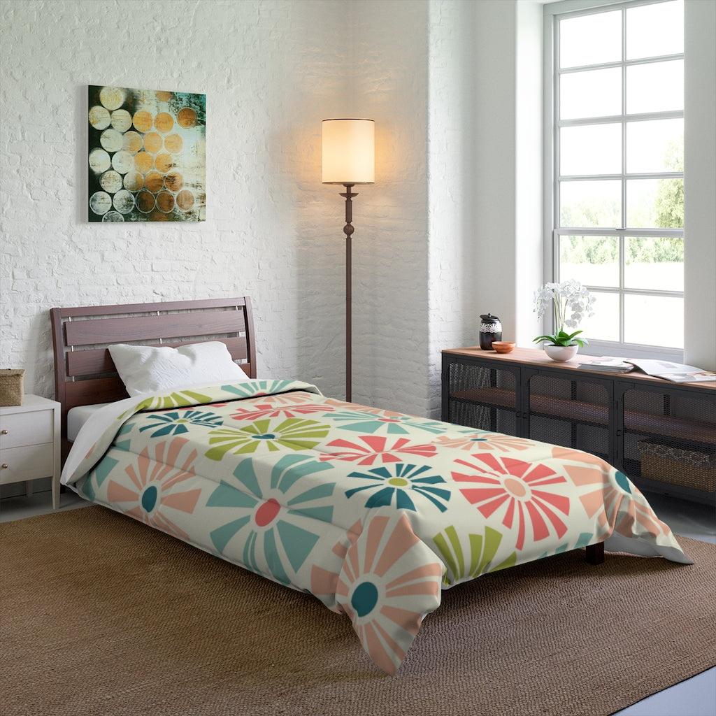 Retro Mod Flowers Boho MCM Multicolor Comforter | lovevisionkarma.com