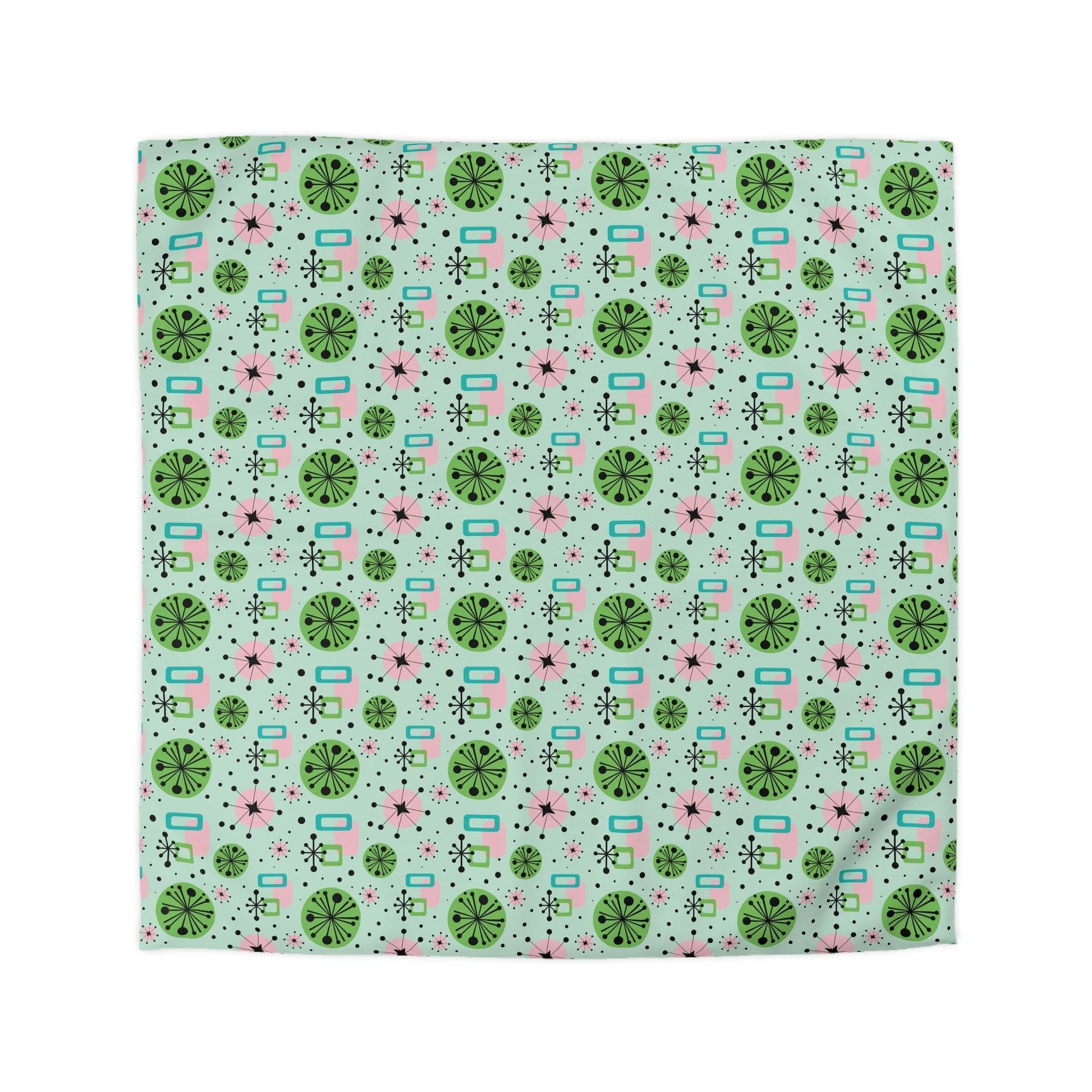 Retro 50s Atomic Burst Mid Century Mod Green, Pink & Blue Duvet Cover | lovevisionkarma.com