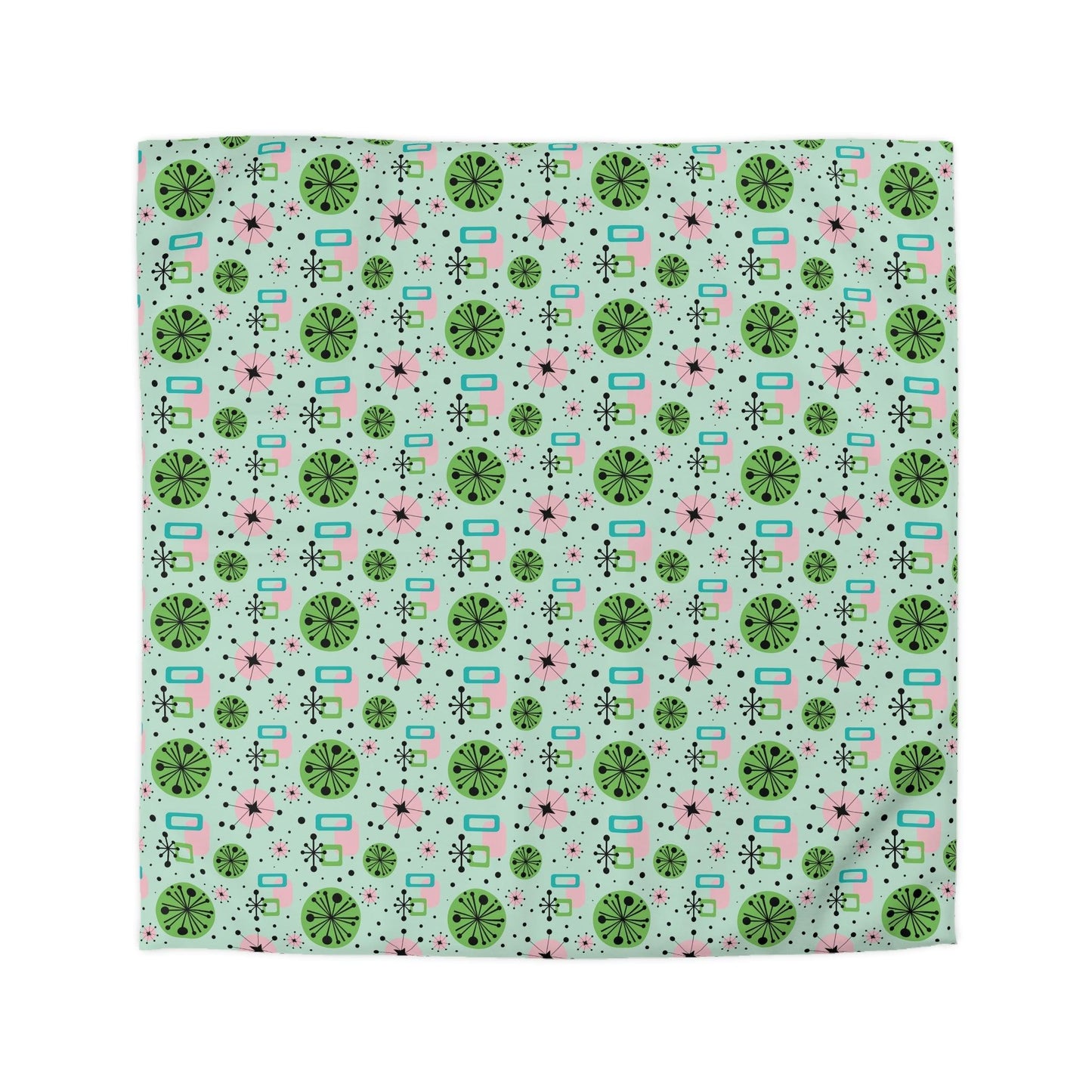 Retro 50s Atomic Burst Mid Century Mod Green, Pink & Blue Duvet Cover | lovevisionkarma.com