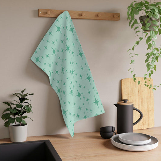 Retro 50s Atomic Burst MCM Mint Green Kitchen Tea Towel | lovevisionkarma.com