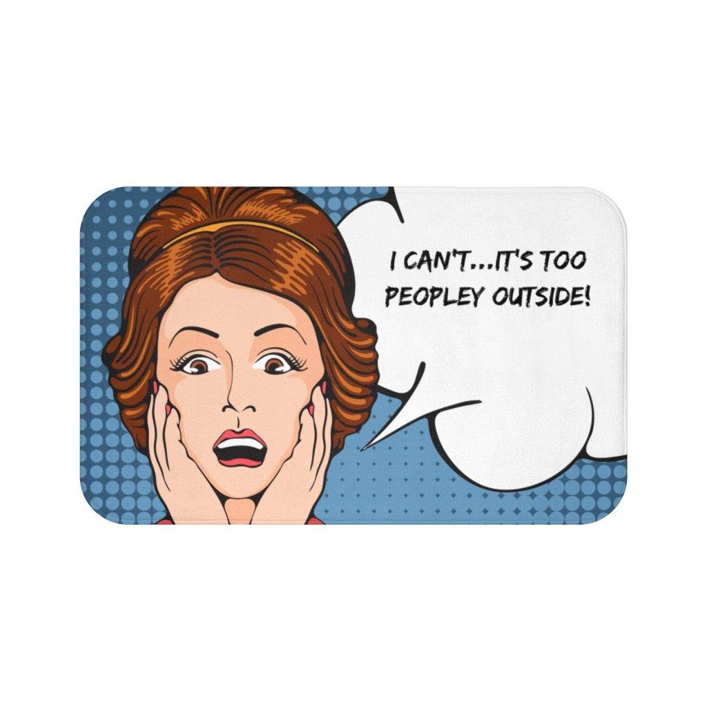 "Too Peopley" Comic Pop Art Funny Bath Mat | lovevisionkarma.com