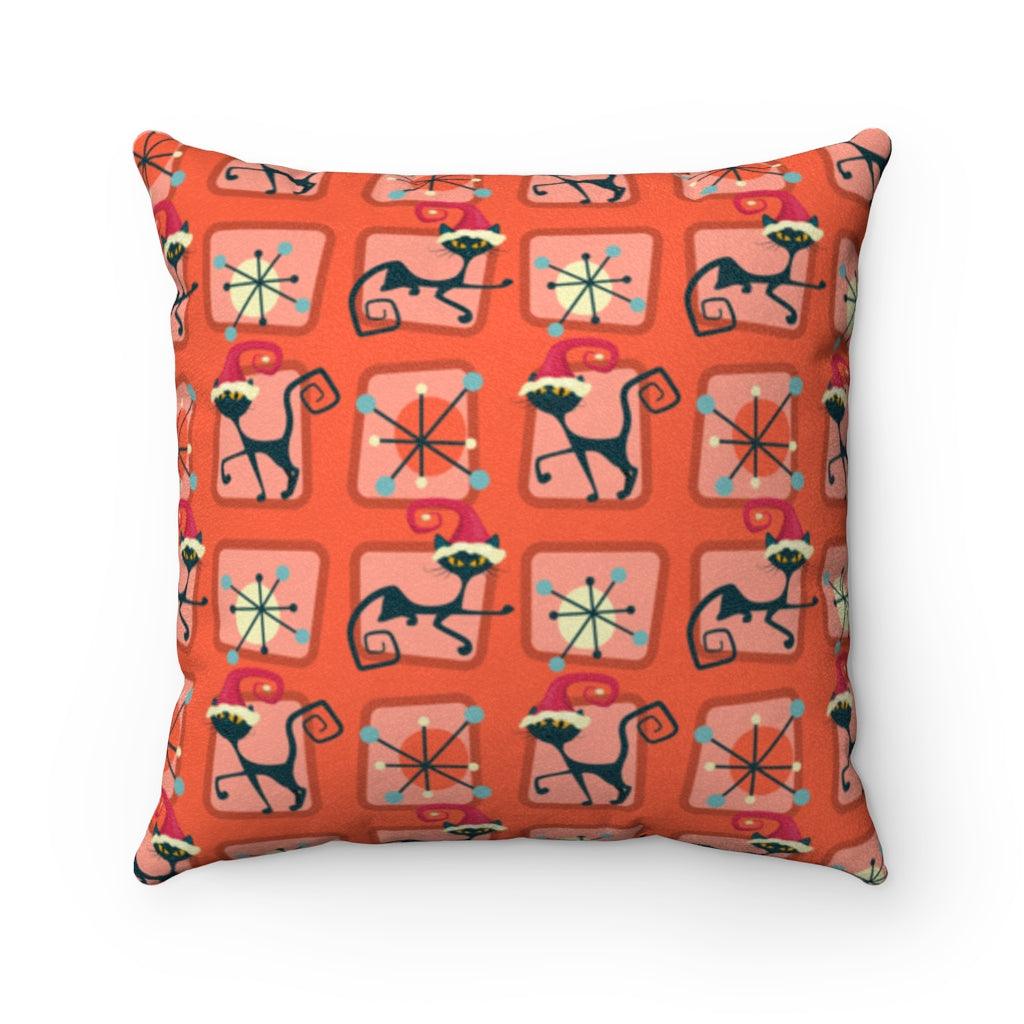 Atomic Christmas Cat Retro Mid Century Mod Red Pillow | lovevisionkarma.com