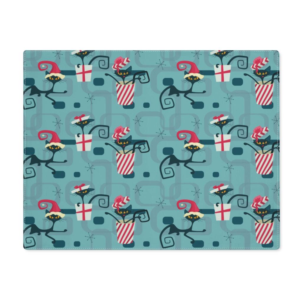 Mid Century Mod Christmas Cat Blue Placemat | lovevisionkarma.com