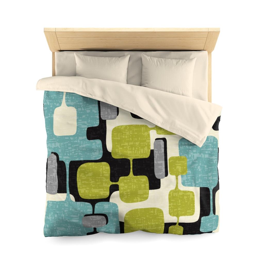 Mod Retro Abstract Green, Blue and Black Microfiber Duvet Cover | lovevisionkarma.com