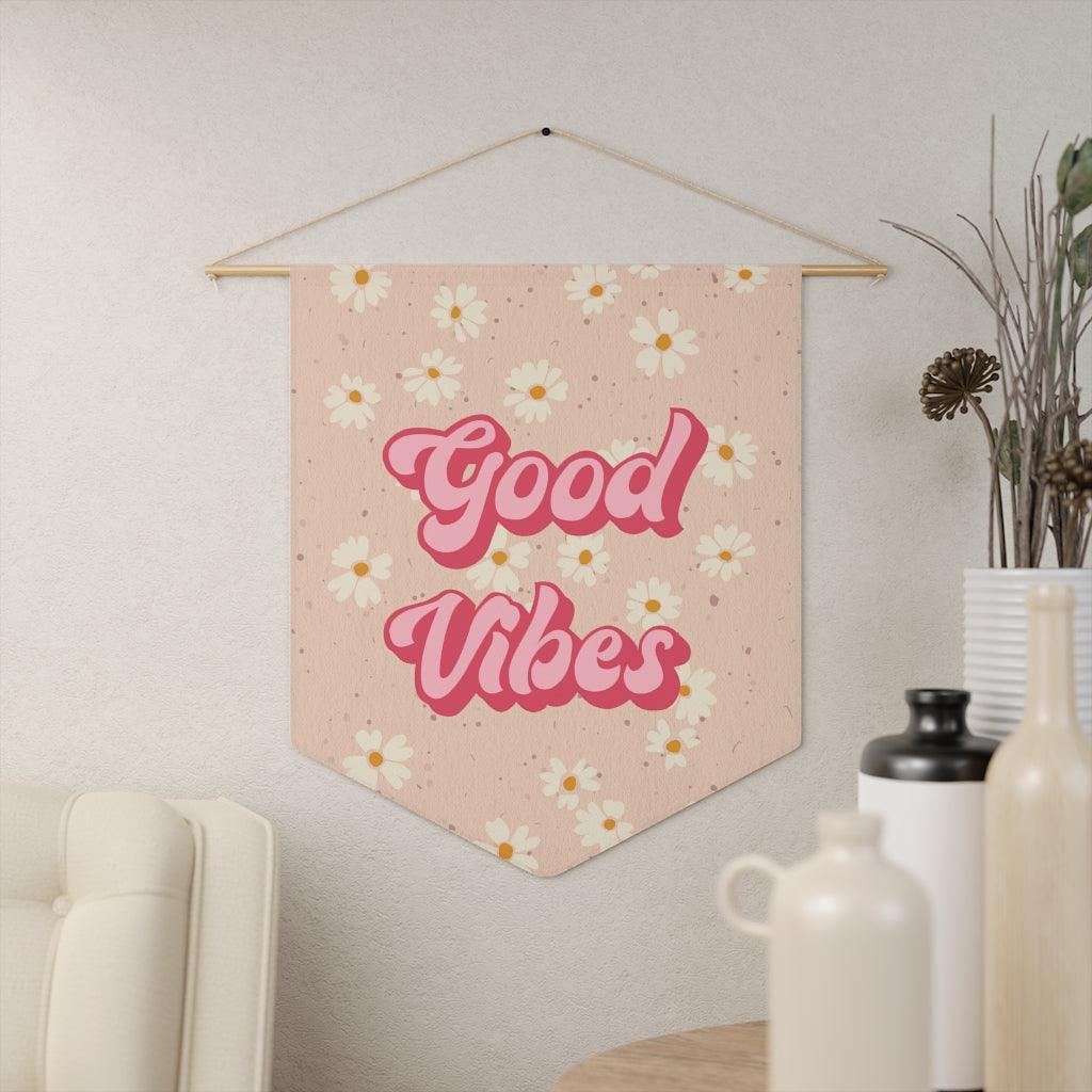 Groovy Good Vibes Daisy Pink & Peach MCM Wall Pennant | lovevisionkarma.com