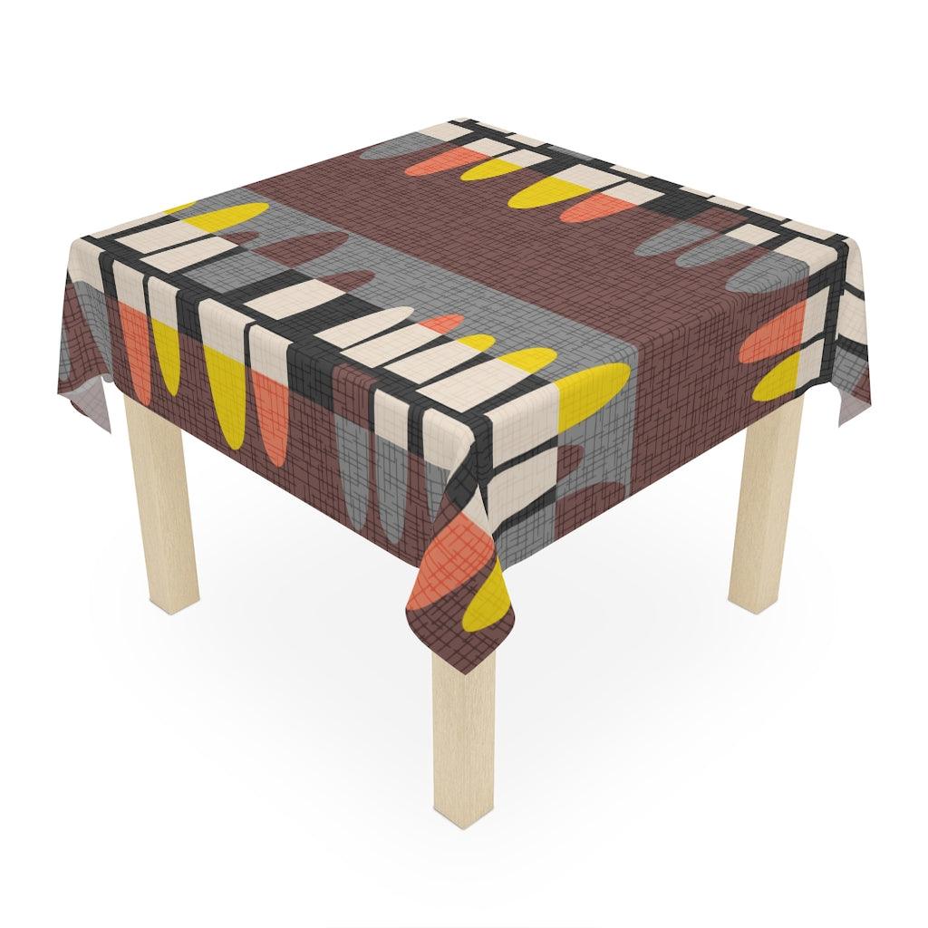 Retro MCM Abstract Brown, Gray, Yellow and Orange Tablecloth | lovevisionkarma.com