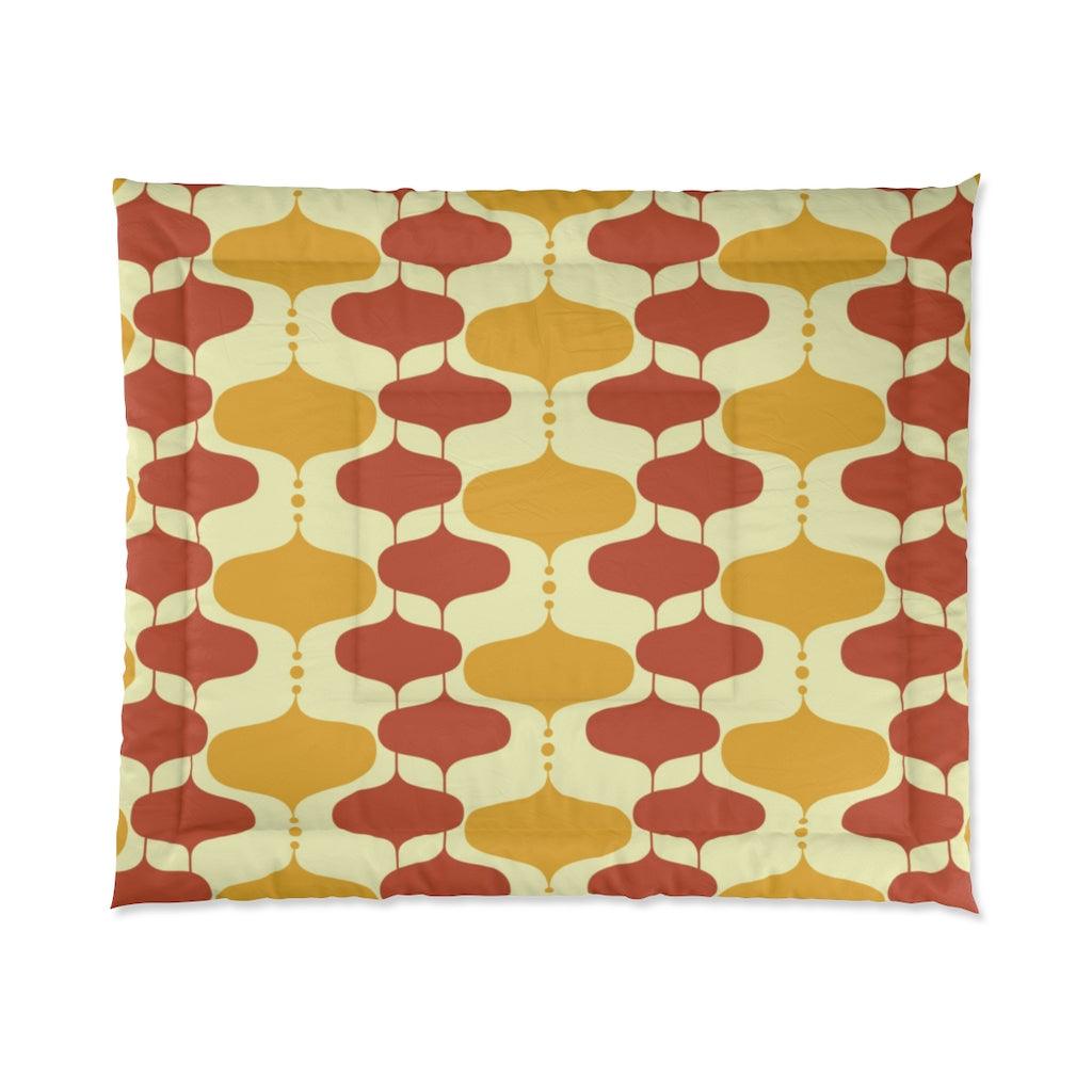 Retro Mid Century Bulbs Mustard & Orange MCM Comforter | lovevisionkarma.com