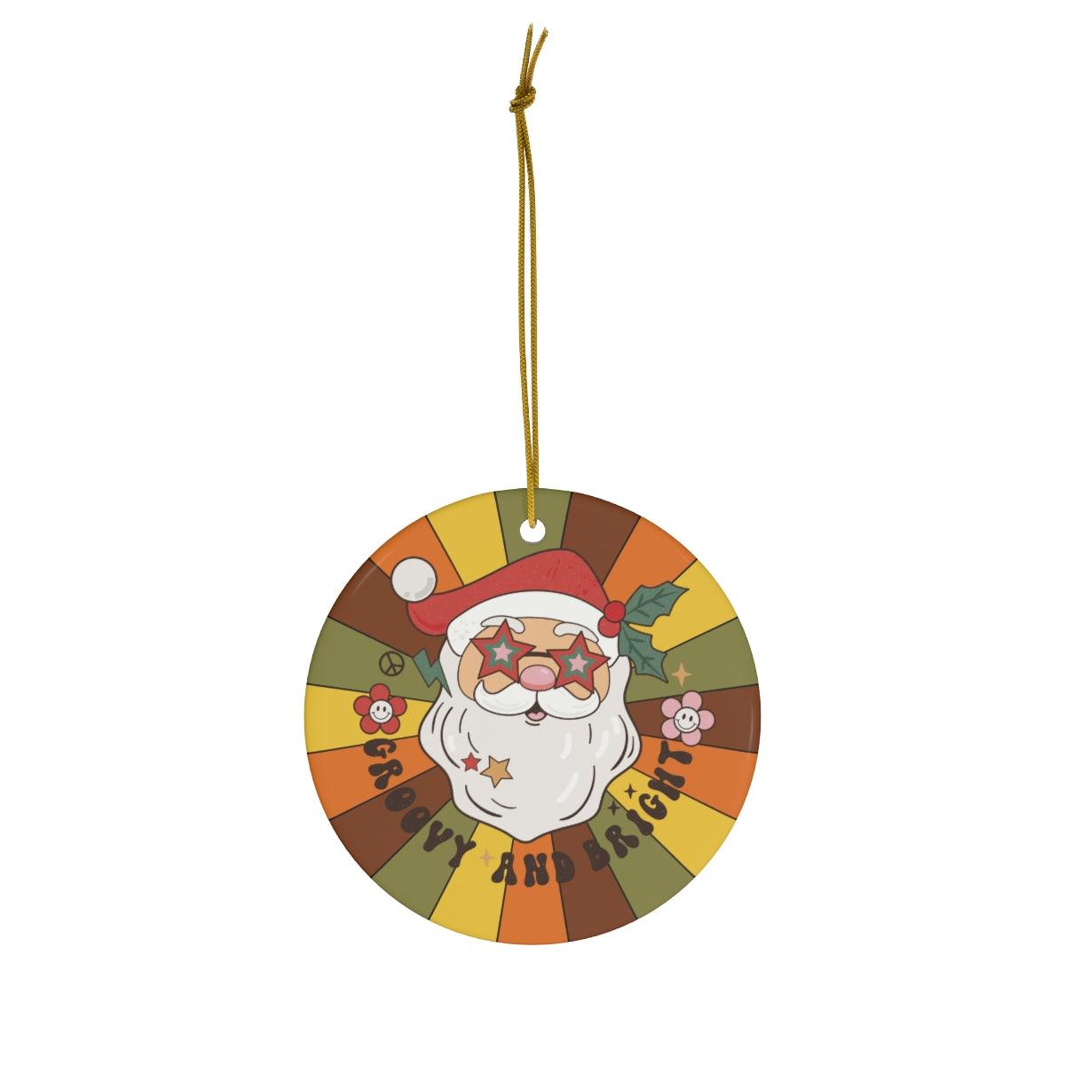 Groovy Santa Retro Style Hippie Christmas Ceramic Ornament | lovevisionkarma.com