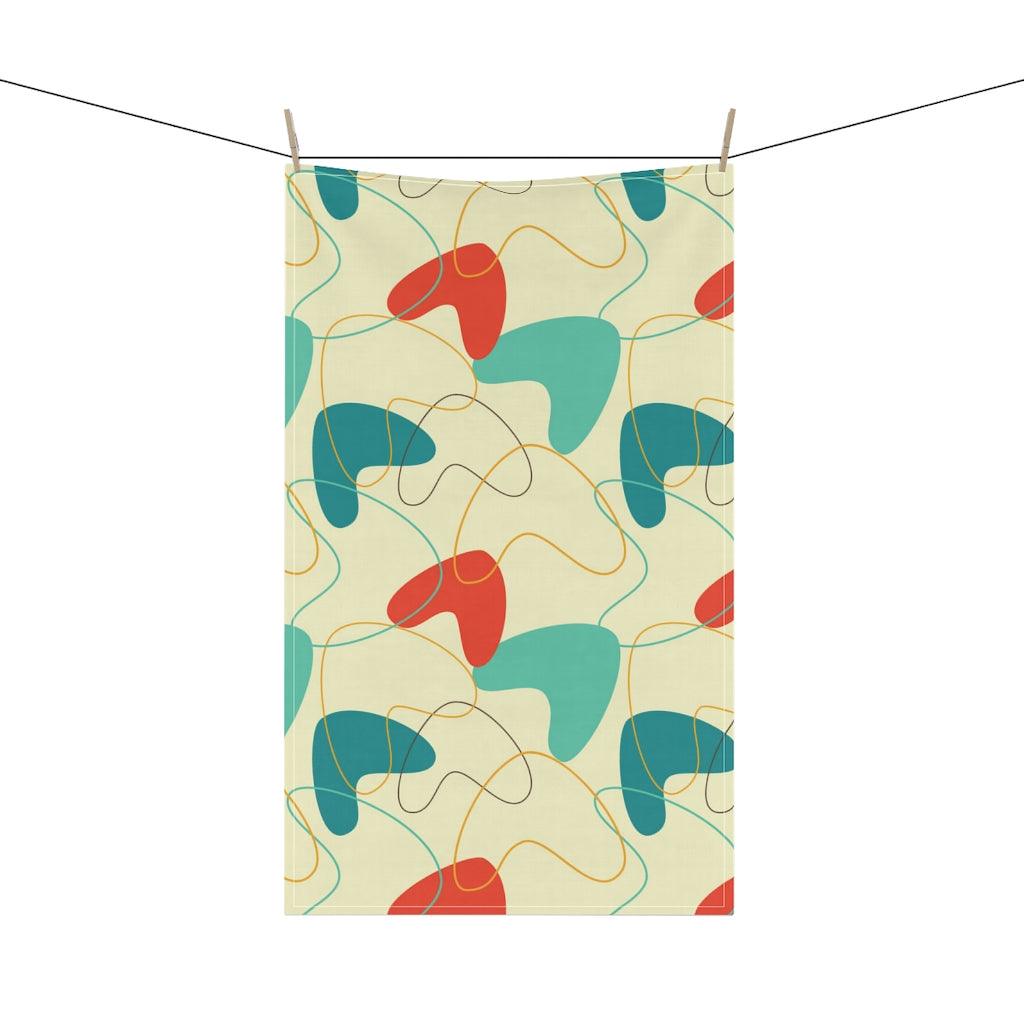 Retro Boomerangs Mid Century Modern Cream, Teal & Orange Kitchen Towel | lovevisionkarma.com