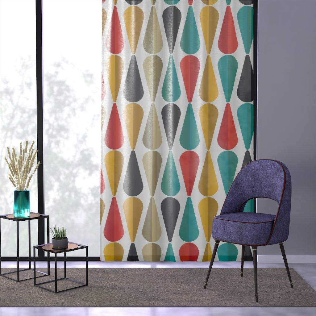 Retro Mid Century Mod Geometric Multicolor Sheer Window Curtain | lovevisionkarma.com