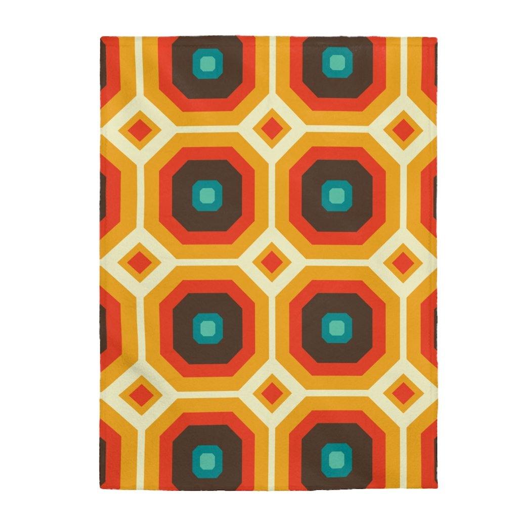Retro 60's Geometric Brown Orange Mid Century Modern Velveteen Lightweight Blanket | lovevisionkarma.com