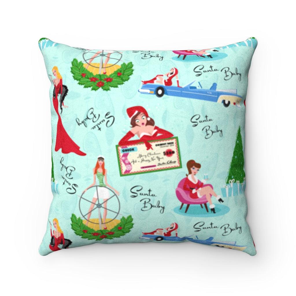 Retro Christmas Mid Century Multicolor Pillow "Santa Baby" | lovevisionkarma.com