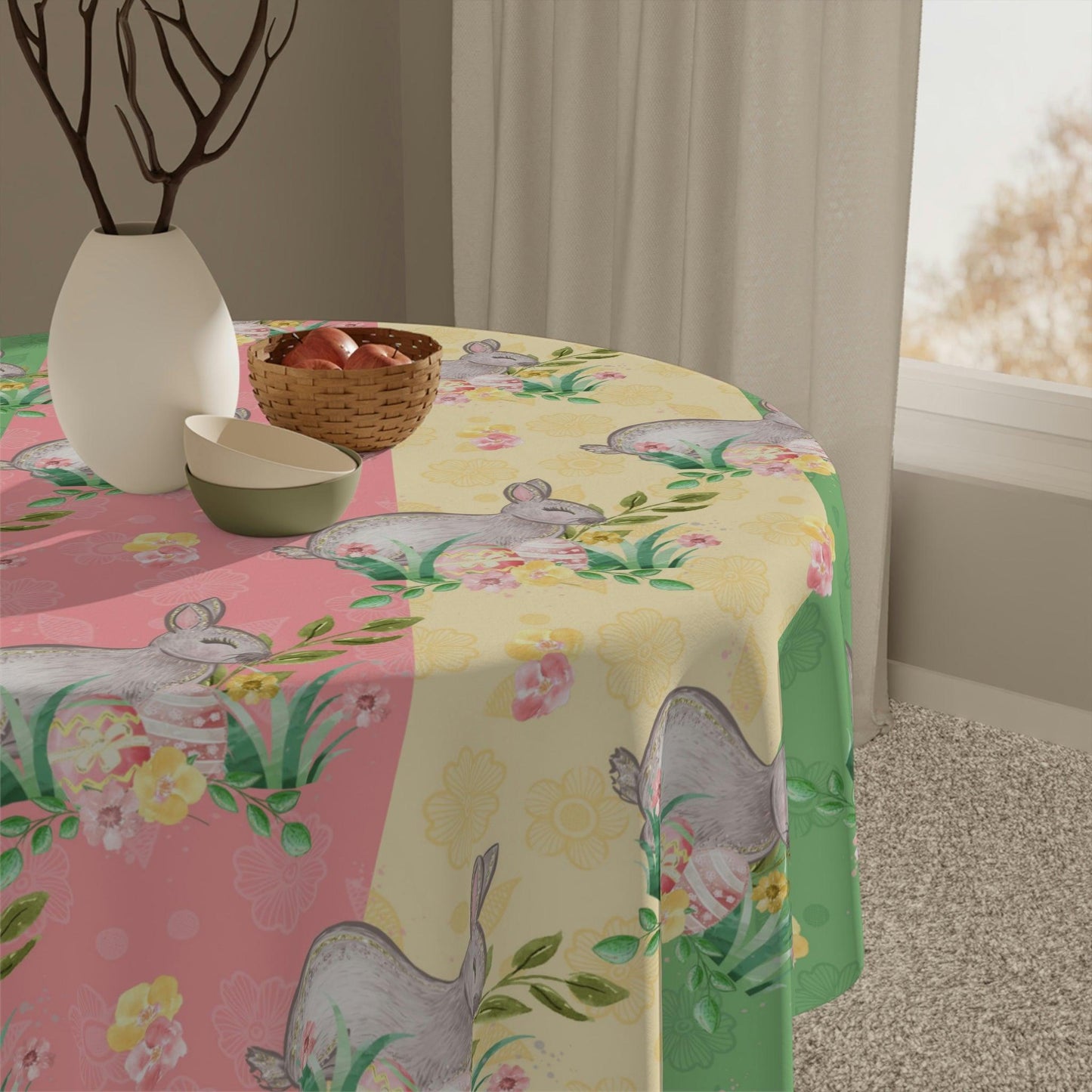 Easter Table Linens Retro Cottagecore Multicolor Tablecloth | lovevisionkarma.com