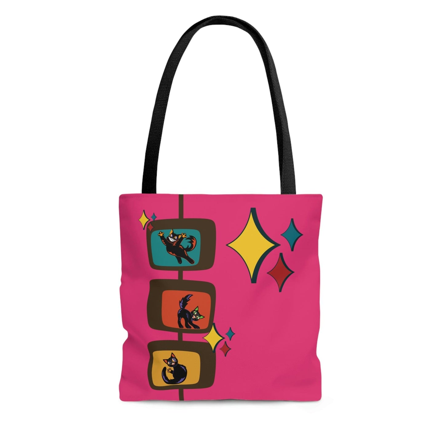 Retro Atomic Kitschy Kitties Mid Century Mod Pink Tote Bag | lovevisionkarma.com