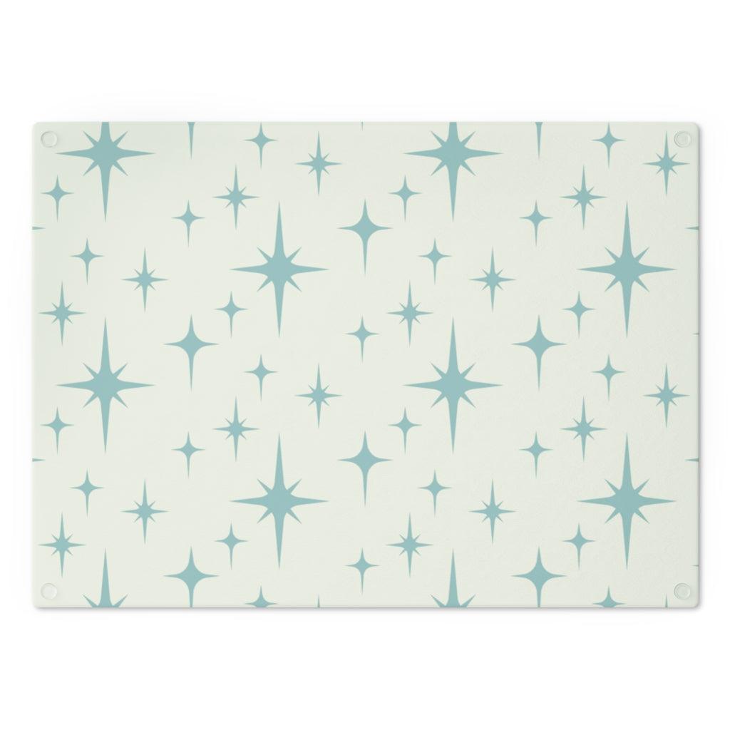 Mid Century Atomic Starburst Blue/Off-White Glass Cutting Board | lovevisionkarma.com