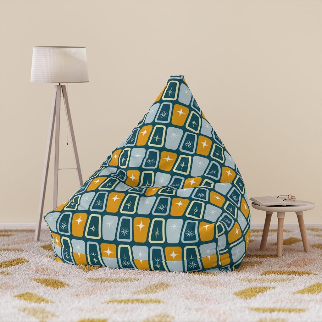 Retro Atomic Starburst MCM Blue & Mustard Bean Bag Chair COVER | lovevisionkarma.com