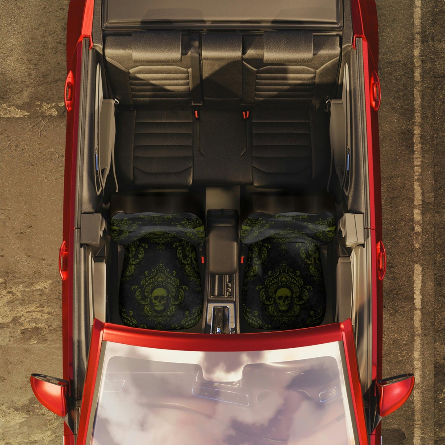 Green Gothic Skulls with Ornate Frames Glam Goth Car Seat Covers | lovevisionkarma.com