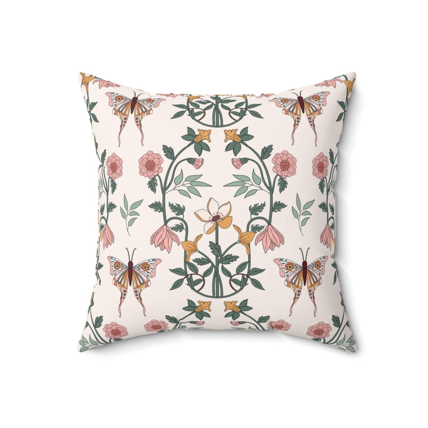 Boho Chic Florals and Moth Cottagecore Multicolor Throw Pillow | lovevisionkarma.com