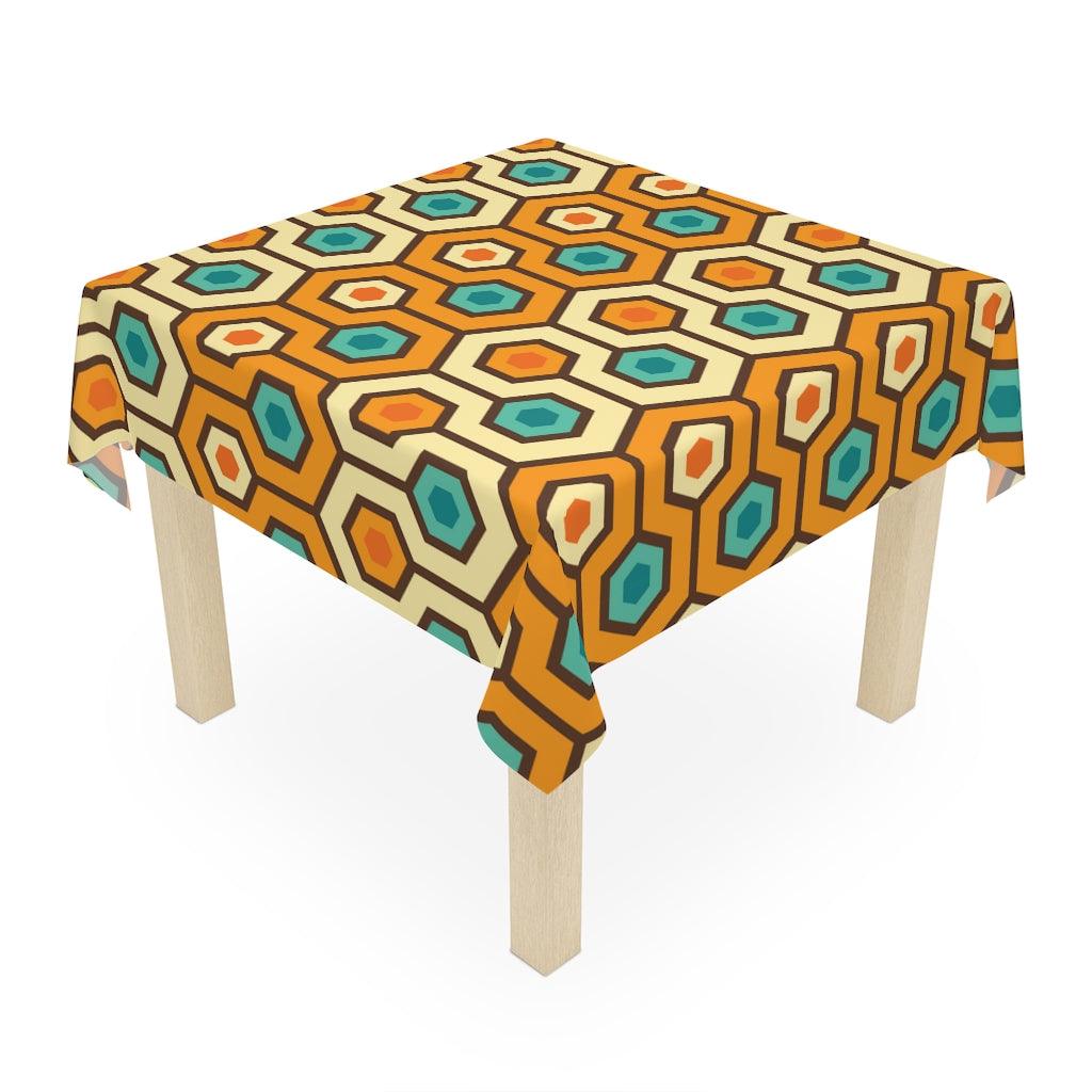Retro Geometric Orange Hexagon Mid Century Modern Tablecloth | lovevisionkarma.com