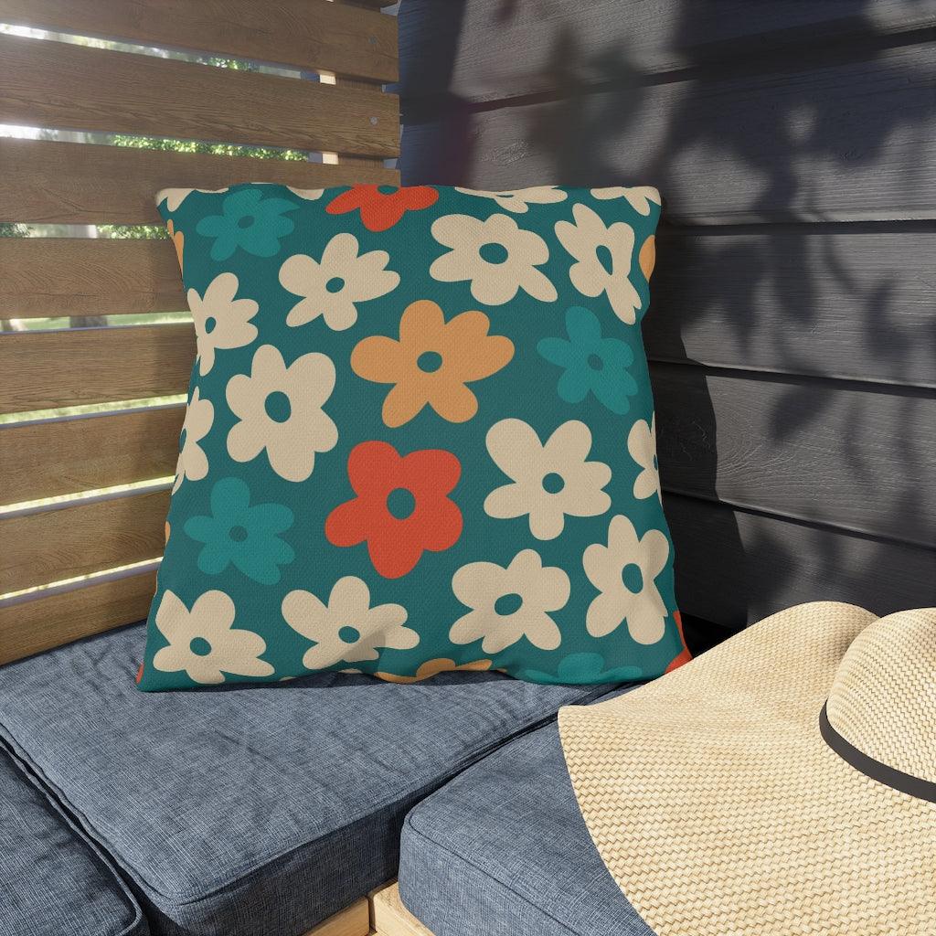 Boho Flowers Orange, Cream and Teal MCM Outdoor Pillow | lovevisionkarma.com