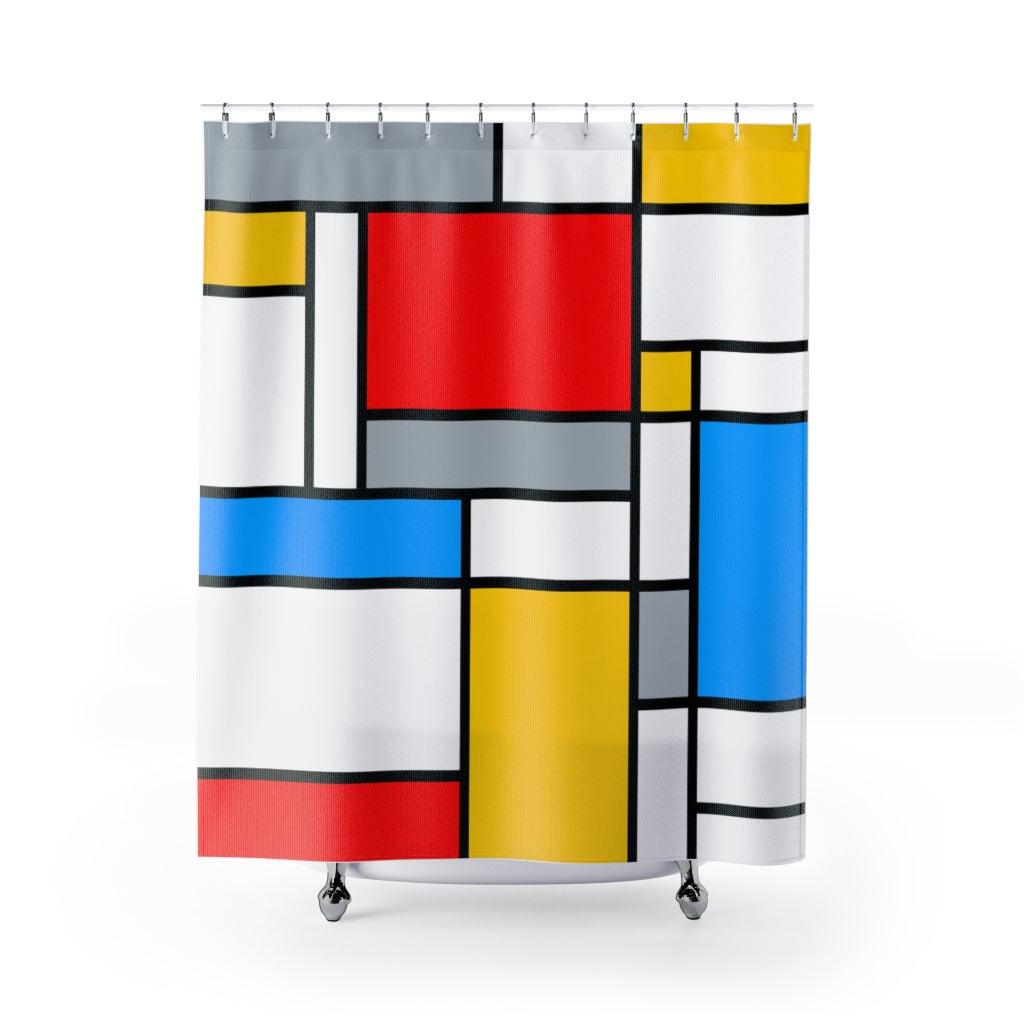 Retro Mondrian Inspired Abstract Art Colorful MCM Shower Curtain | lovevisionkarma.com