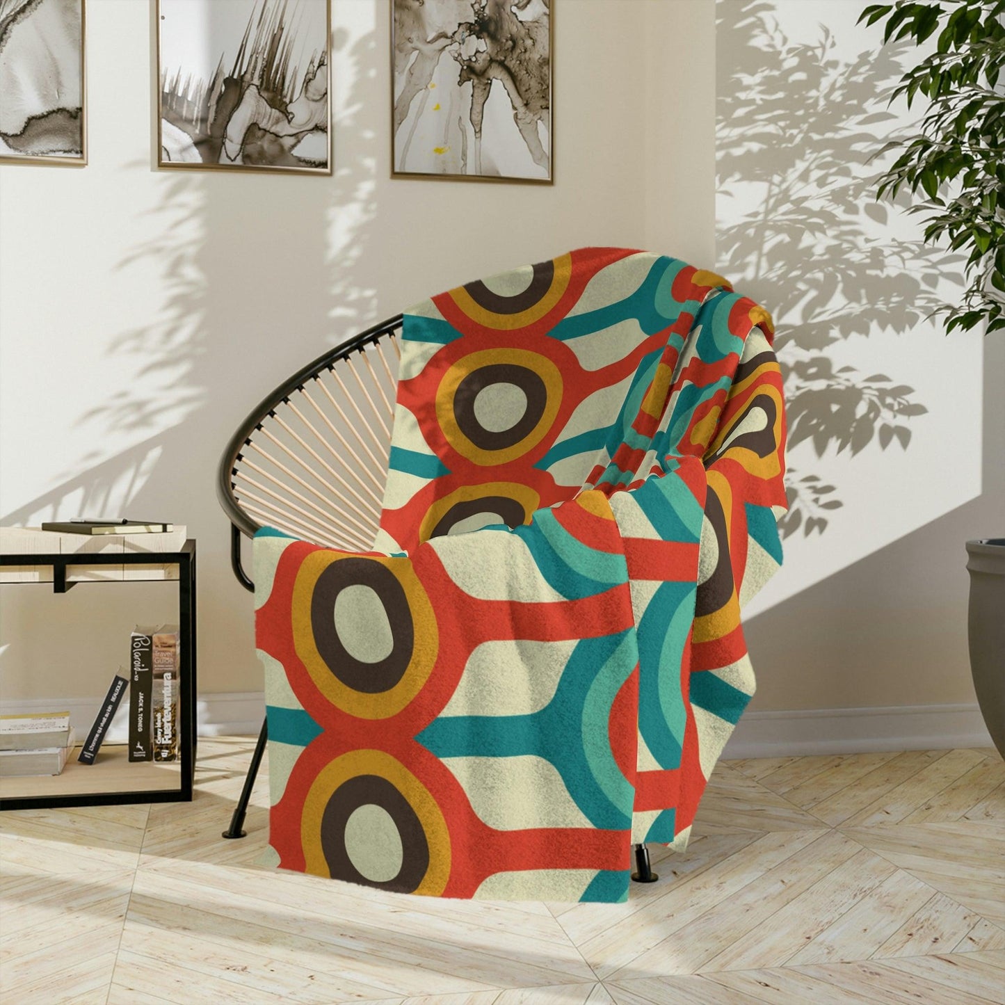 Retro Mid Century Mod Geometric Multicolor Velveteen Minky Blanket | lovevisionkarma.com