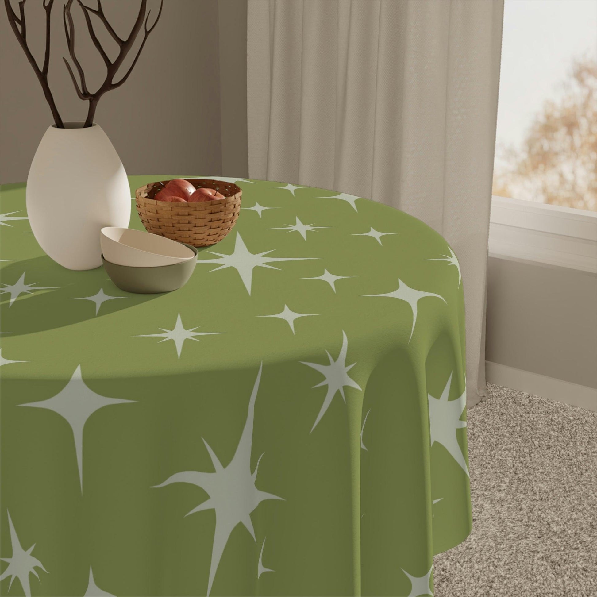 Retro 50s Starburst Mid Century Mod Green Tablecloth | lovevisionkarma.com