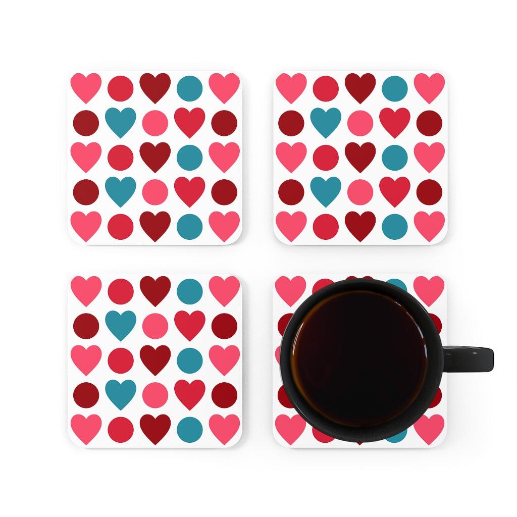 Hearts and Circles Red & Blue MCM Valentine Coaster Set | lovevisionkarma.com