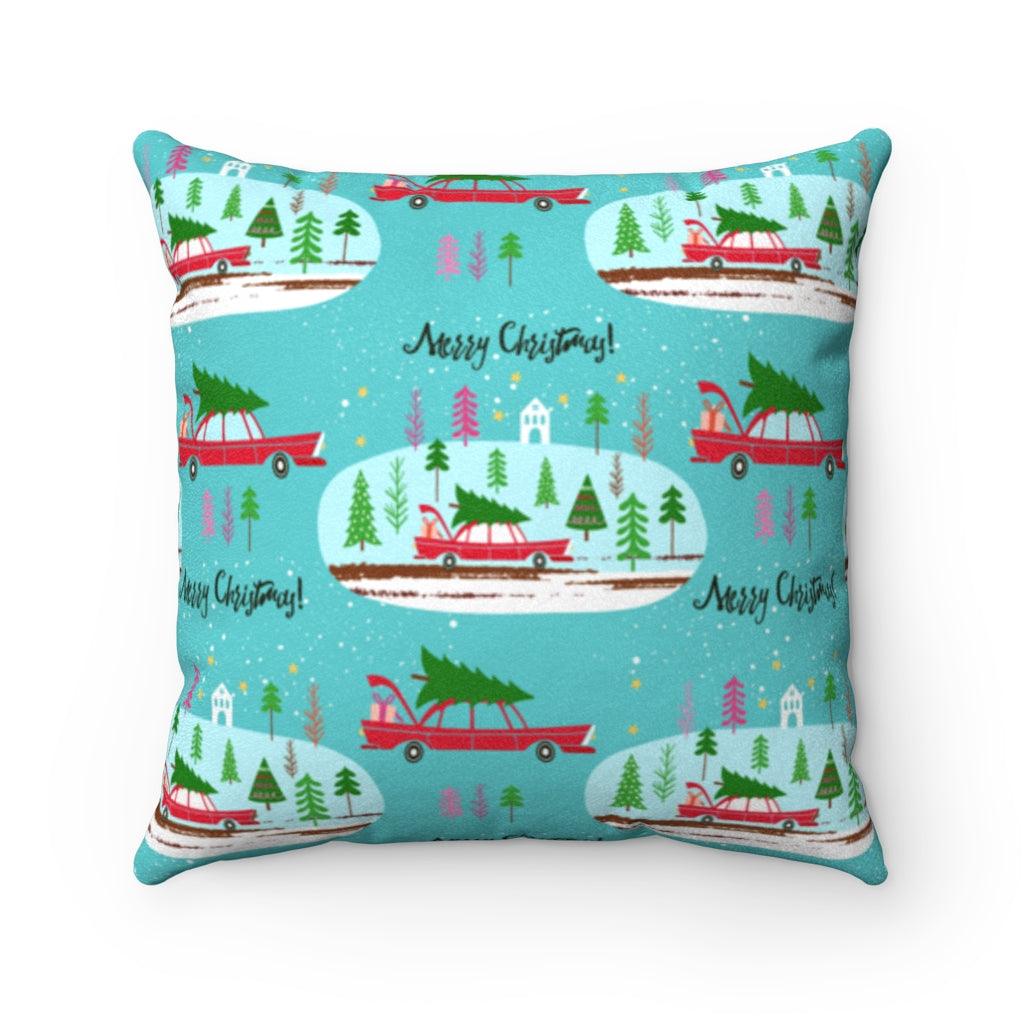 Mid Century Modern Christmas Truck Multicolor Pillow | lovevisionkarma.com