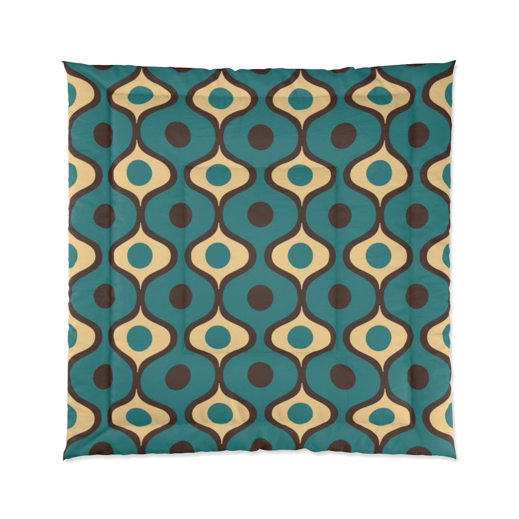 Retro 60s, 70s, Geometric Mid Century Mod Blue Comforter | lovevisionkarma.com