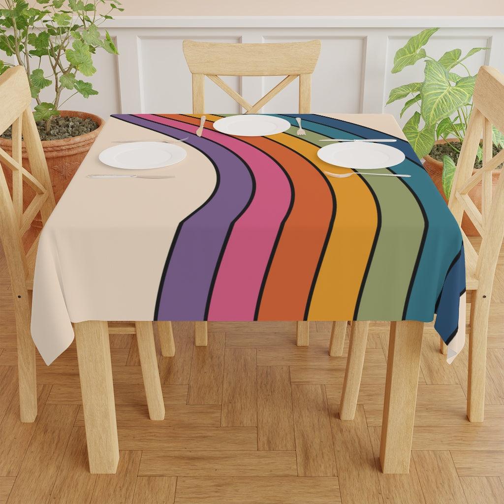 Retro 60s 70s Wavy Rainbow MCM Tablecloth | lovevisionkarma.com