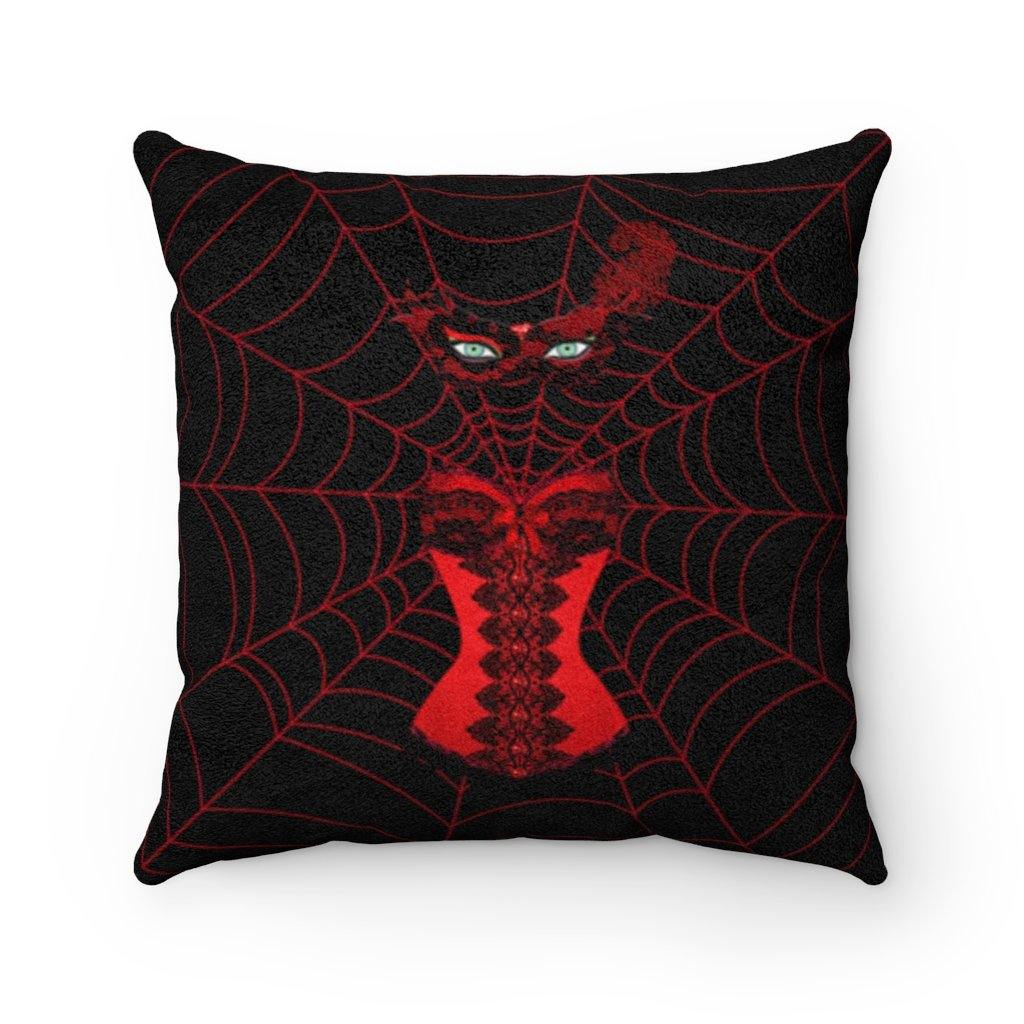 Spider Witch Halloween Pillow Red & Black Glam Goth Decor | lovevisionkarma.com