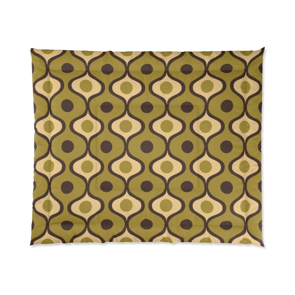 Retro 60s, 70s Geometric Mid Century Mod Green Comforter | lovevisionkarma.com
