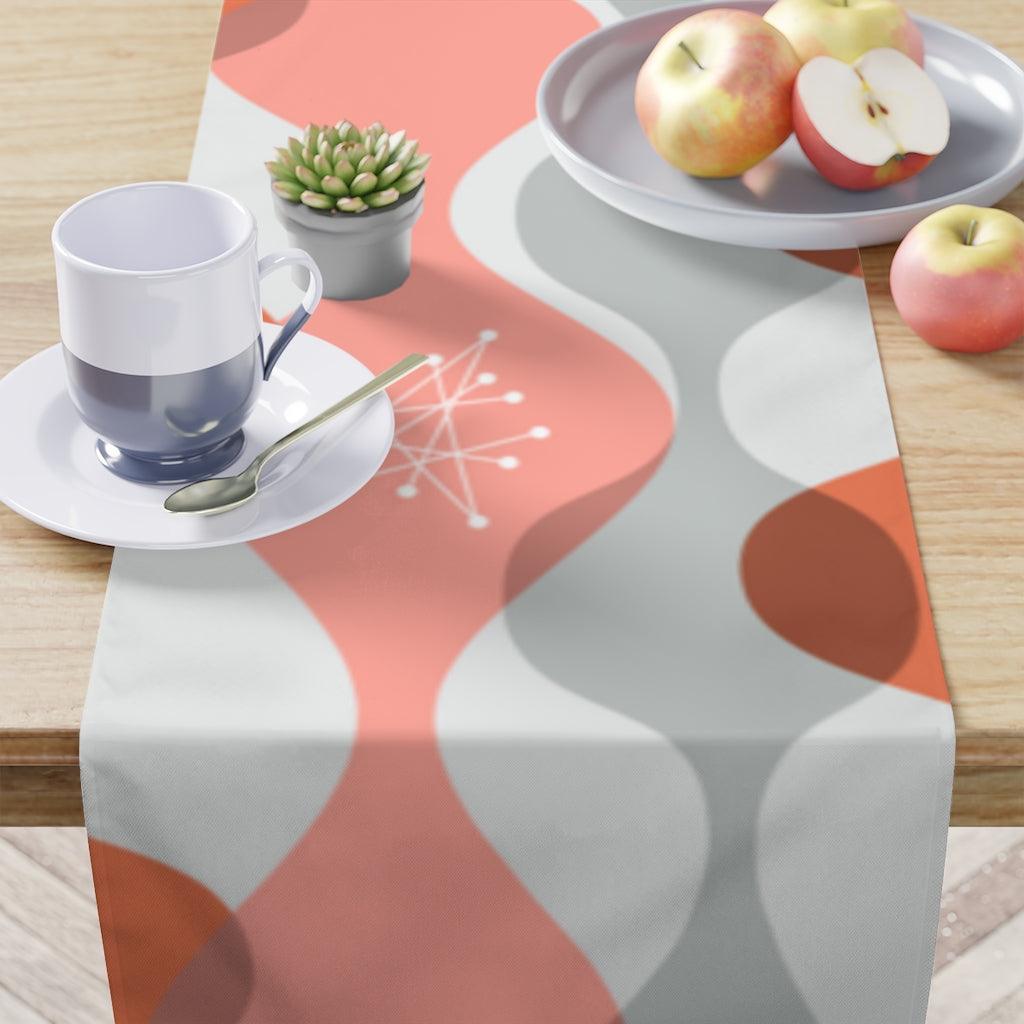 Mid Century Modern Table Runner, Pink Wavy Lines Retro Table Linens | lovevisionkarma.com