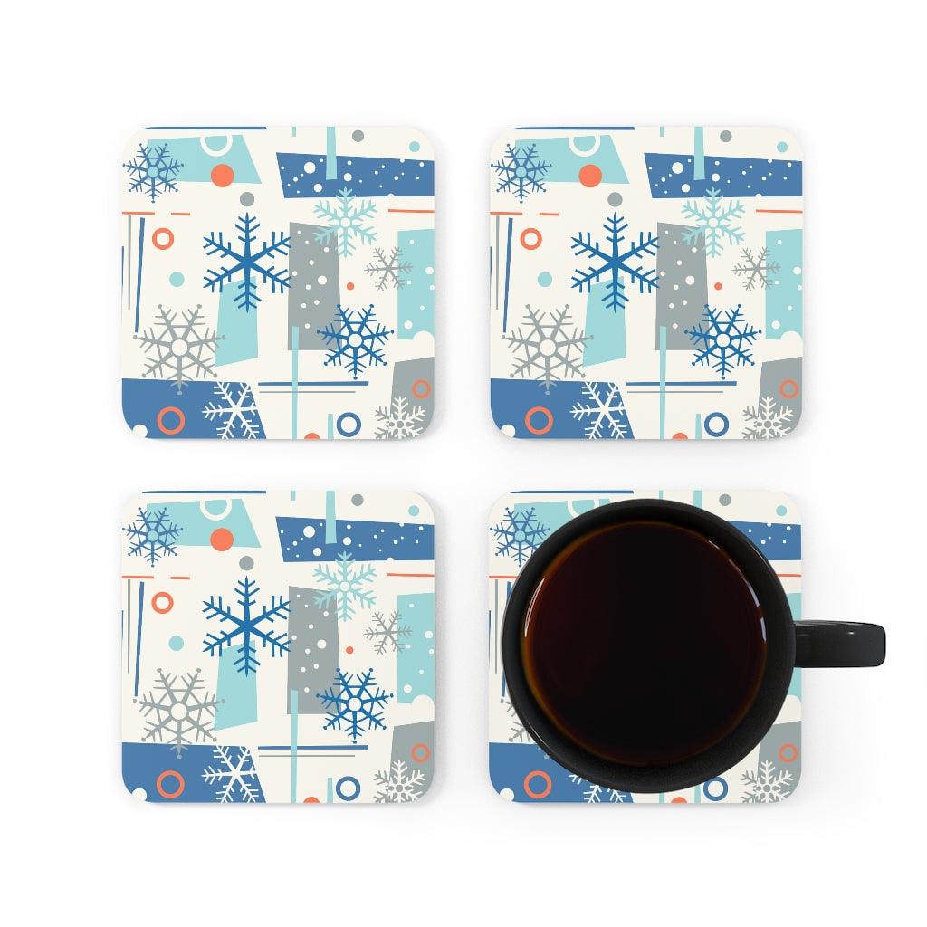 Retro Mid Century Winter Snowflake Christmas Coaster Set | lovevisionkarma.com