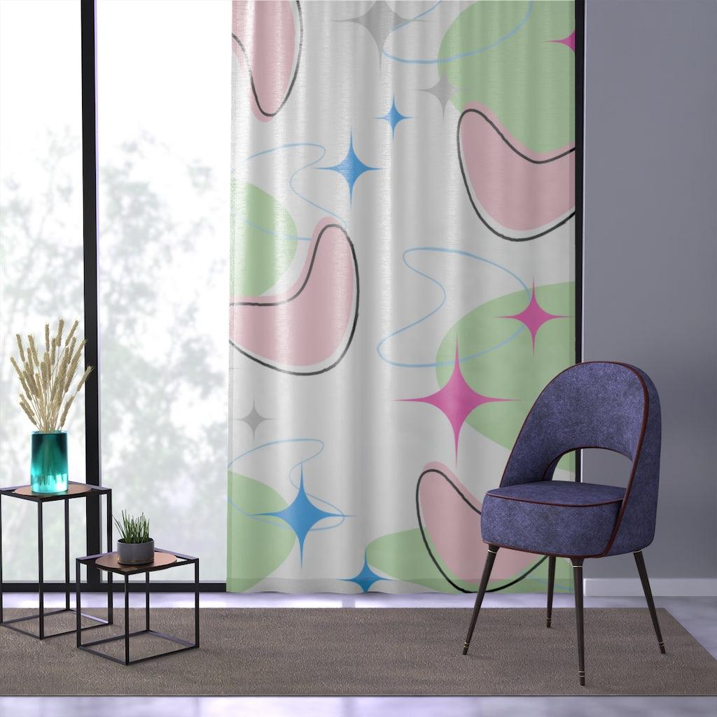 Retro MCM Atomic Burst & Boomerang Multicolor Sheer Window Curtain | lovevisionkarma.com
