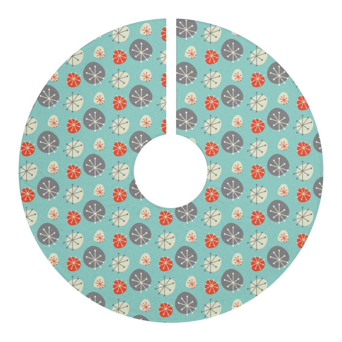 Mid Century Starburst Blue, Grey and Orange Christmas Tree Skirt | lovevisionkarma.com