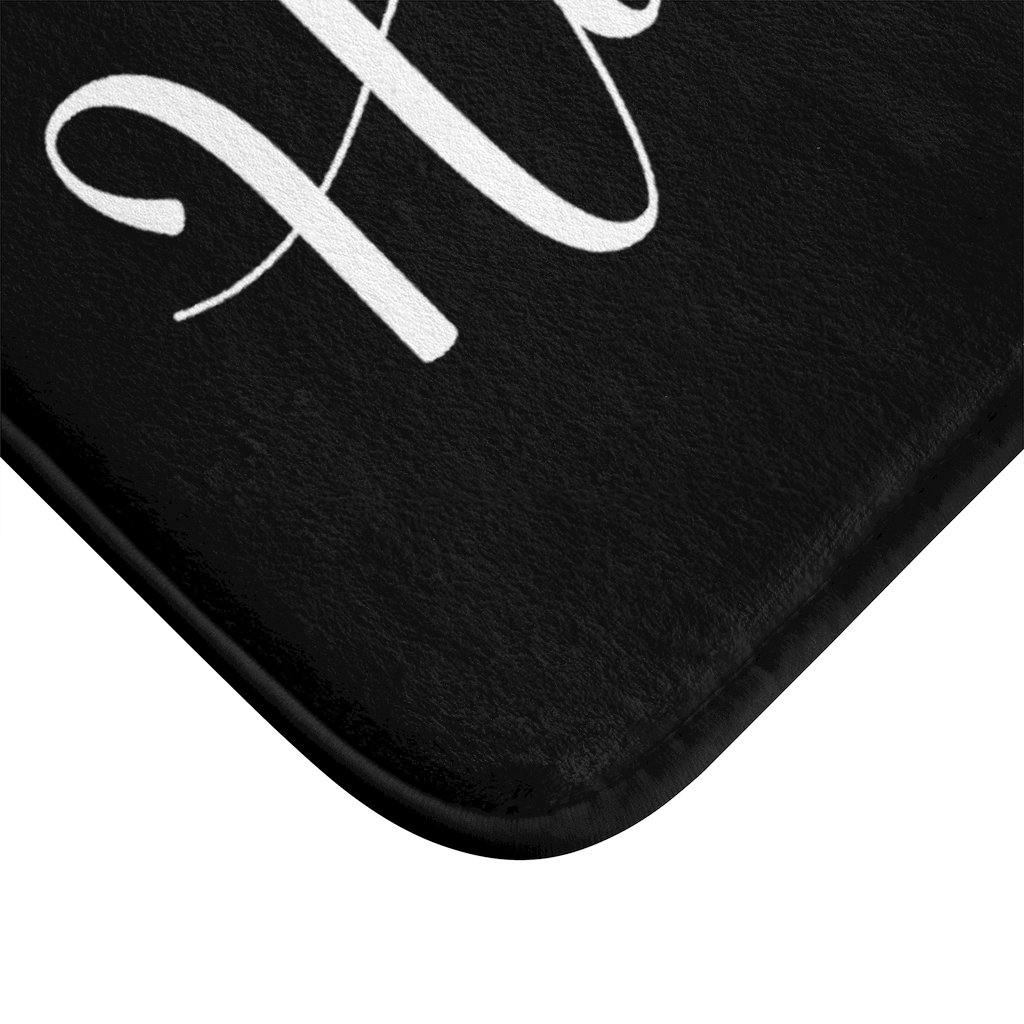 "Hubby" Black Modern Minimalist Bath Mat | lovevisionkarma.com