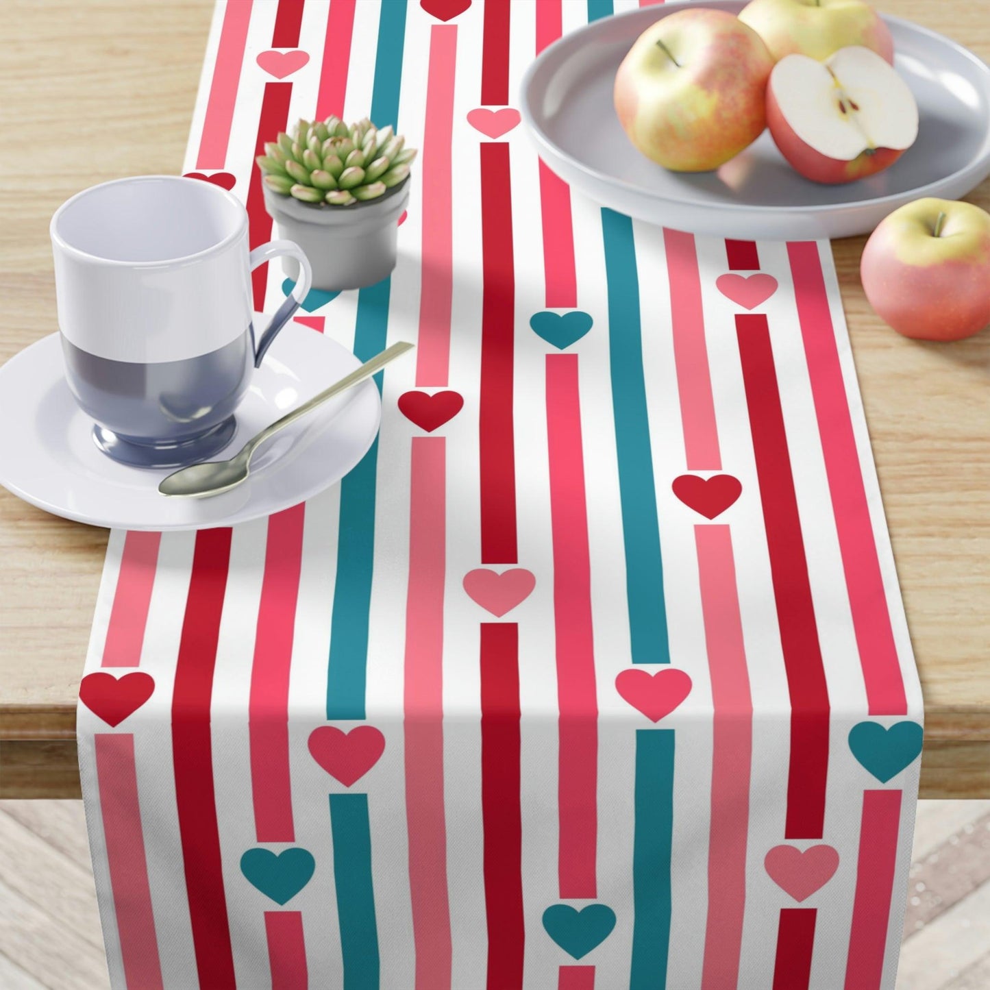 Retro Valentine Hearts and Stripes Multicolor Table Runner | lovevisionkarma.com